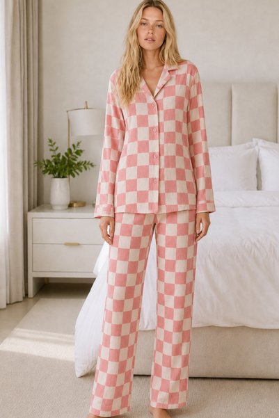 WomanAndKids Night Pink Women's Casual Flexible Loose Pajama Set 4670