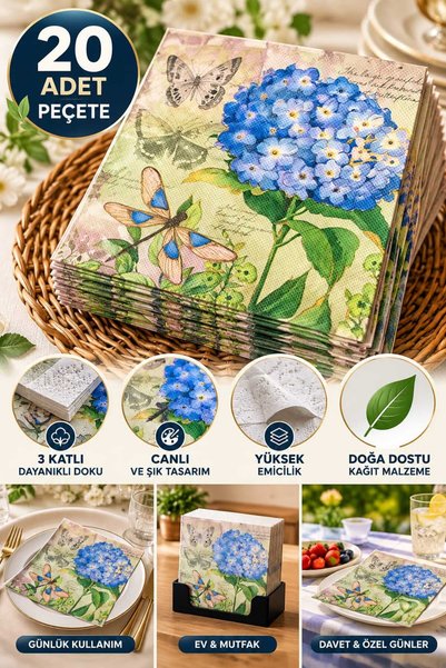 LOVYCO Çift Katlı Sunum Peçetesi - Vintage Pinterest Estetiği,Sunum ve Dekupa...