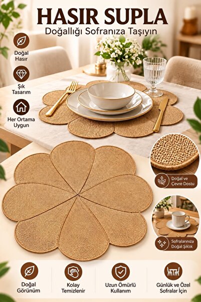 Kitchen Beauty Hasır Supla Papatya Model Örgü Amerikan Servis Tabak Tava Tenc...