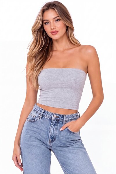 Arma Yıldız Women's Strapless Bustier Crop Top Cotton Lycra Stretchy Basic Top