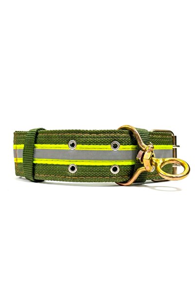 Tasma Market Reflective Thick Large Breed Dog Collar - Khaki with Swivel Doub...