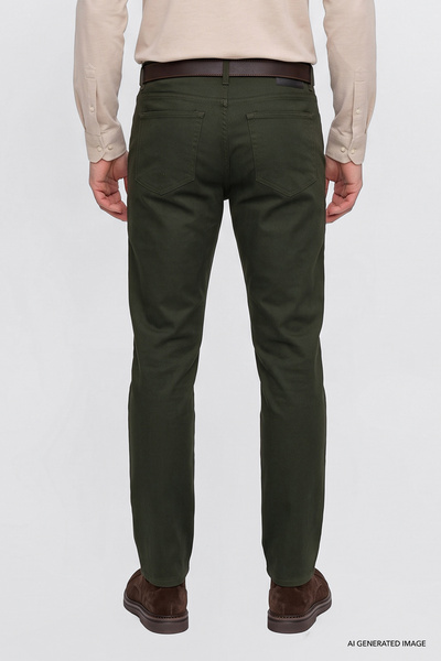 AC&Co / Altınyıldız Classics Erkek Haki Pamuklu Tapered Fit 5 Cepli Diagonal Desenli Esnek Chino Pantolon
