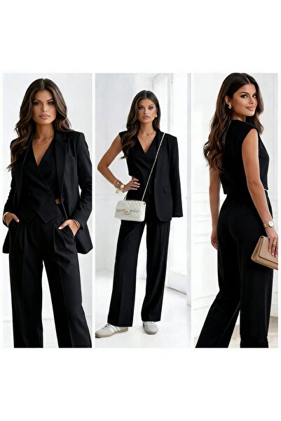 Woman's Fashion Σετ με σακάκι, παντελόνι και μαύρο γιλέκο