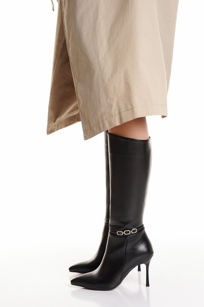 La Vivien Women's Pointed-Toe Thin Heeled Stylish Boots with Stone Accessories