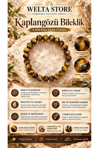 Welta Cat's Eye Bracelet 8mm Aa+ Quality Genuine Natural Stone Sphere Cut