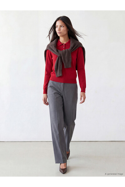 LC Waikiki NEVAVM Farkıyla LCW Modest Gray بنطلون نسائي مستقيم قياسي وعادي ذو...