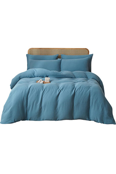 OtherMax Set de lenjerie de pat 3 piese 200x200 cm 2 perne 80x80 Moale Albast...