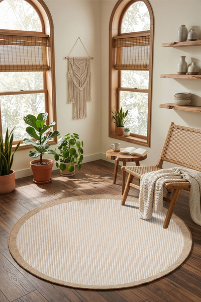 Koza Halı Fresco Ekru Natural İskandinav Jüt Yıkanabilir Halı Kilim Balkon Te...