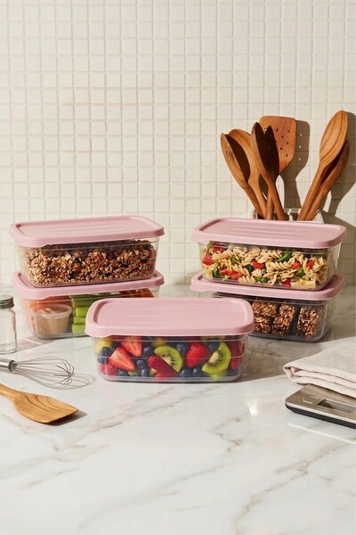 NESS HOME Set of 5 Rectangular Storage Containers 1200 ml Refrigerator Organi...