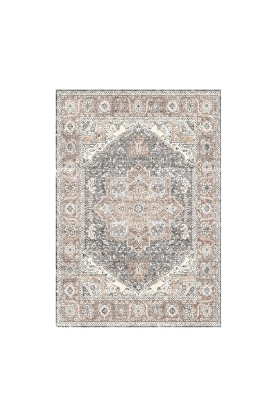 OEM Covor chenille 150x100 cm maro/gri, model vintage – bază antiderapantă și...