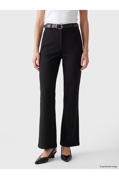 LC Waikiki Nevavm with a Difference Lcw Everyday Black Ponte Straight Narrow & Slim Spanish Leg Women's Pants
