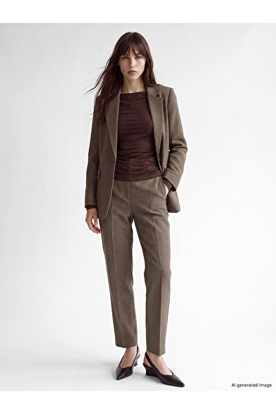 LC Waikiki Lcw Vision Brown High Waist Pleated Women's Fabric Trousers with N...