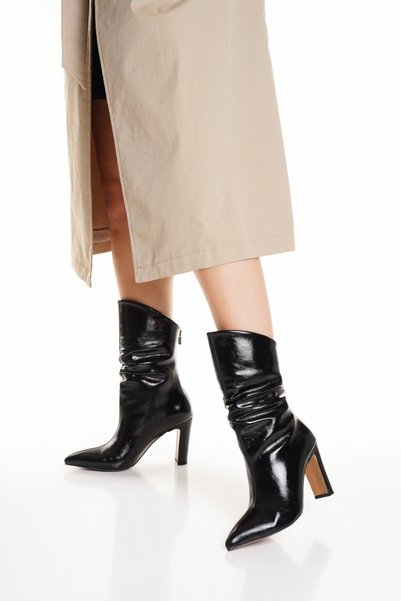La Vivien Women's Drawstring Patent Leather Look Thick Heeled Boots