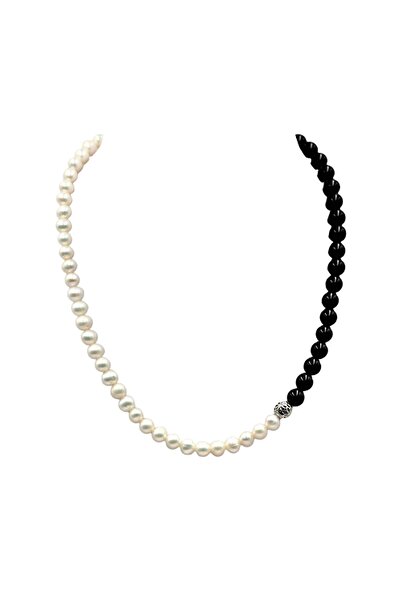 CRISTALE COOL colier de perle, onix, pietre semiprețioase, argint 925, 46 cm