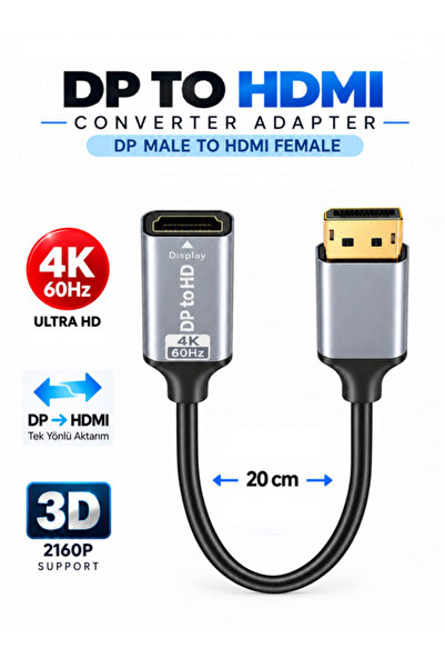 ANKTEK Dp to Hdmı Çevirici HDTV Görüntü ve Ses Aktarma Kablosu 4K@60Hz Ultra HD 20 Cm Erkek-Dişi Uçlar Displayport