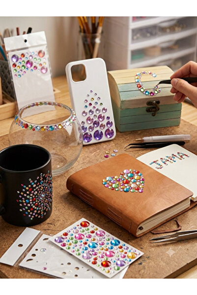 EBMER Yapışkanlı taş sticker renkli taş sticker yuvarlak desenli iri ufaklı y...