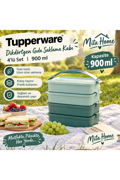 Tupperware Gezgin Kap Dikdörtgen 4'lü 900 ml Mita Home
