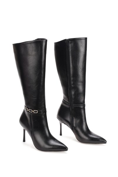La Vivien Women's Pointed-Toe Thin Heeled Stylish Boots with Stone Accessories