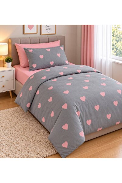 Gasel Home 120X200 Yataklar İçin Kalp Desen Çarşafı Lastikli Nevresim Takımı ...