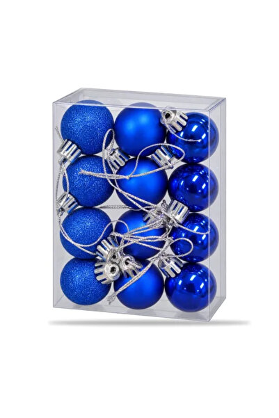 Generic Brand Set 12 mini globuri de brad pentru Craciun, plastic, albastru, ...