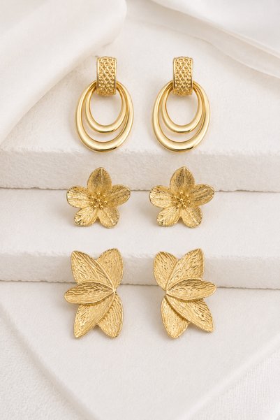 Dora Accessories 3'lü Küpe Seti Çiçek Küpe