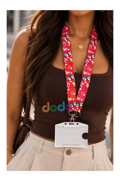 DODO BONE Red Animals Card Strap Lanyard, Collar Lanyard, Phone Strap and White Plastic Horizontal Card Holder