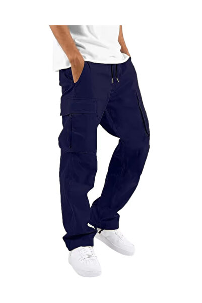OEM Pantaloni cargo albastri pentru bărbați, din bumbac și elastan, 6 buzunar...