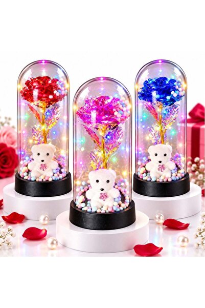 JML Trandafir Cristalizat 20x9.5cm cu Lumină LED Multicoloră sub Cupolă Trans...