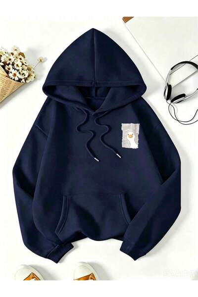 WESTİMO Women's Quirky Duck Printed Hooded Sweatshirt