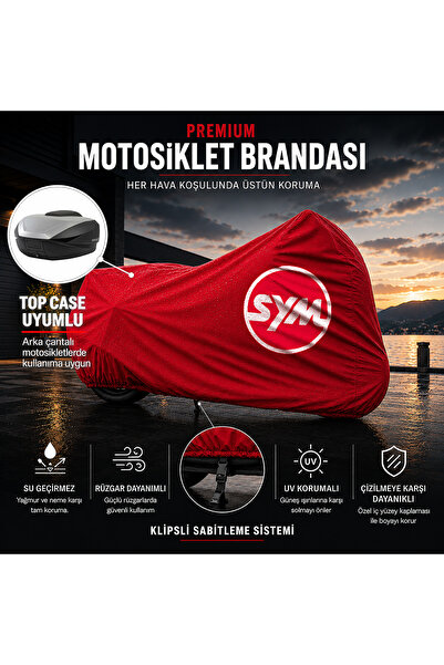 SYM ADX 125 Kırmızı Su Geçirmez Motosiklet Branda Çanta Topcase Uyumlu Motor Branda