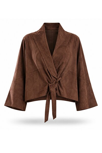 5in1Canpolat Brown Self-Belted Suede Jacket 05233
