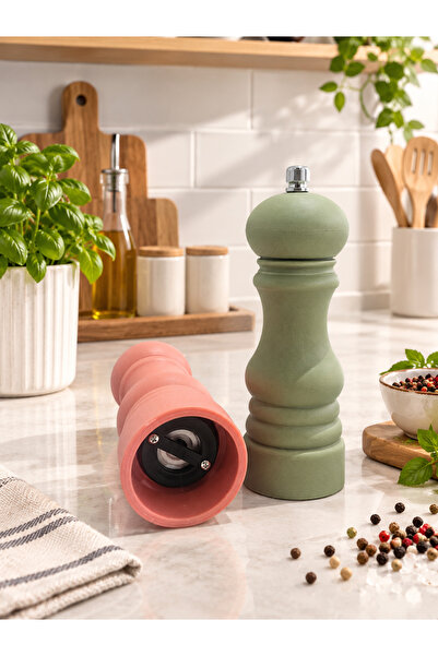 OEM Set 2 rasnite manuale pentru sare si piper, design modern, roz pudrat si verde salvie