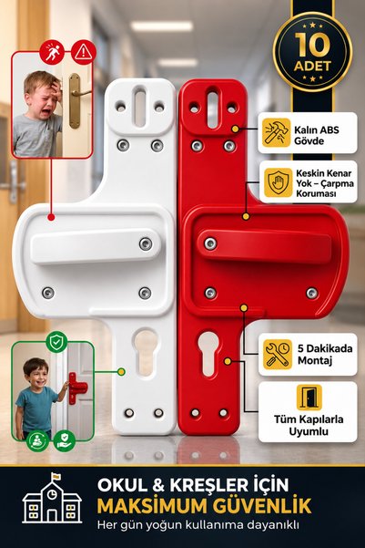 Life 360 Barrier Door Handle for Schools and Nurseries |   Child Safety Door Handle |   Unbreakable Abs |   Red and White Set of 10