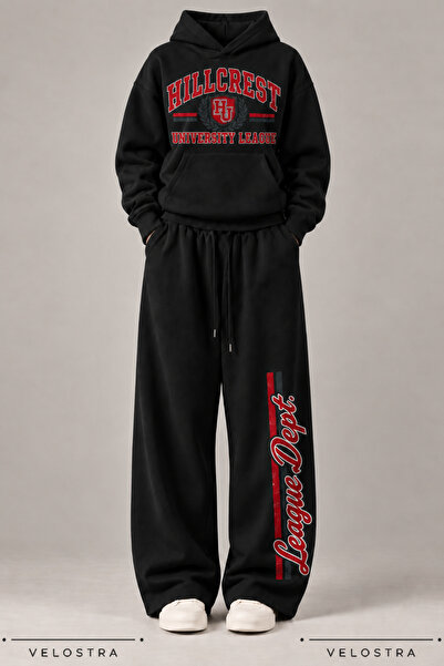 Velostra Unisex Hillcrest Printed Hooded Sweatshirt Wide Leg Sweatpants 100% ...