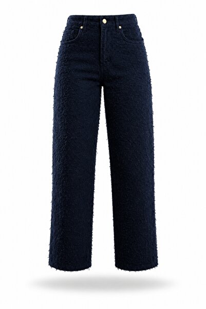 5in1Canpolat Navy Blue Textured Straight Cut Jeans 0070