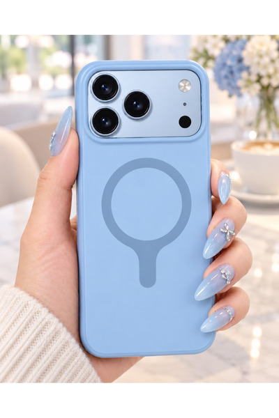 iPhone 18 Pro Max/17 Pro Max Uyumlu MagSafe Glacier Mavi-Sky Blue Velora Kılıf Mat Silikon 2mm Kamera Korumalı Wireless Şarj Destekli Premium Kılıf-Kapak Buz Mavisi