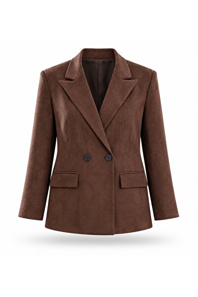 5in1Canpolat Brown Suede Blazer Jacket 02064