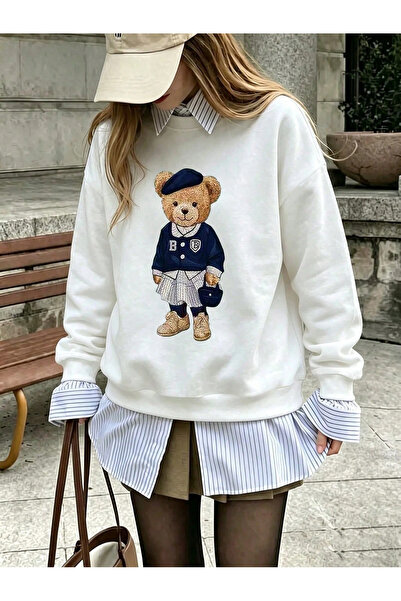 PALPİTO Drăguț stil Academy, cu model de urs, cu mânecă lungă și guler tip crew
