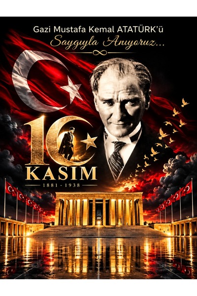 NG GRAFİK TASARIM 10 KASIM ATATÜRKÜ ANMA OKUL PANOSU / KUMAŞA BASKı PANOSU EK DİKİŞLİ /200 x200 CM