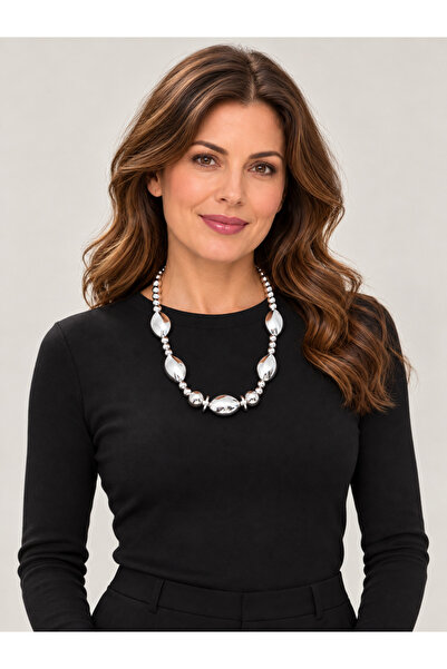 COCOSH TAKI Silver Color Large Beaded Multiple Design Necklace