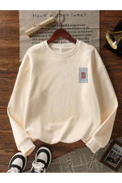 PALPİTO Kadın Sardalya Desenli Baskılı Bisiklet Yaka Sweatshirt