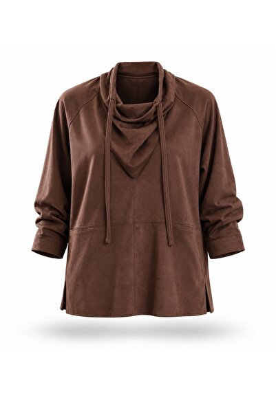 5in1Canpolat Brown Stand Collar Suede Shirt 05232