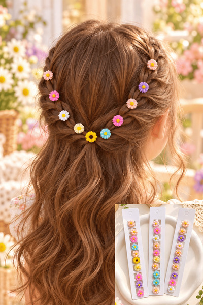 Generic Brand أقراط شعر ملونة على شكل زهرة الأقحوان للفتيات - إكسسوارات شعر ب...