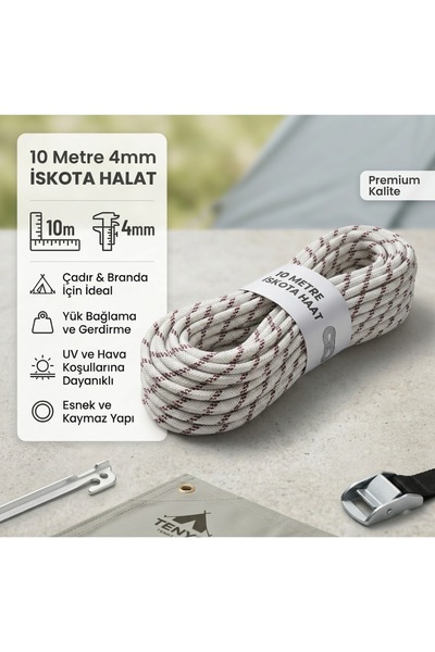 4 mm 10 Metre İskota Tipi Çadır, Branda, Tente Gerdirme ve Yük Bağlama Halatı