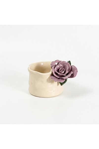 KAZUKO 🌹 كوب سيراميك فاخر بتصميم وردة مجسمة 3D وحواف متموجة أنيقة - قطة ديكو...