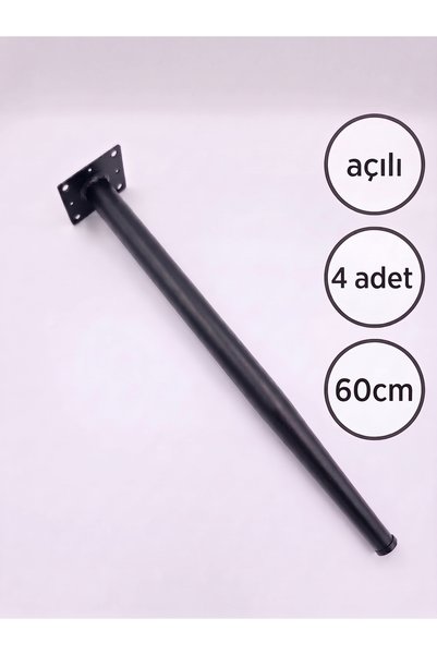 DEMONTEPARK 4 adet-Açılı- 60cm metal konik ayak-Siyah renk(Çap:32mm)