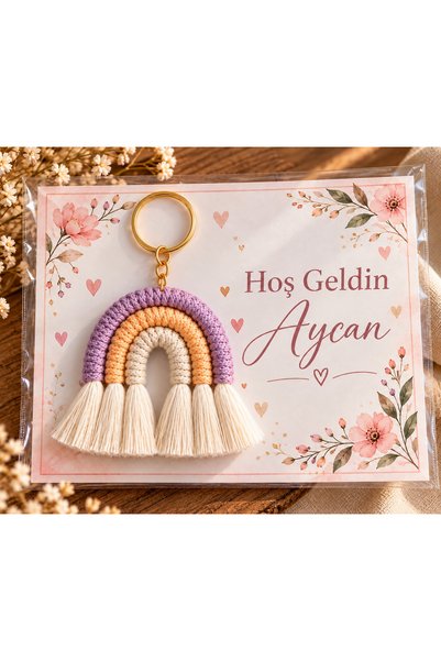 Makromedebulusalm 15 Adet - Kişiye Özel Gökkuşağı Anahtarlık - Makrome İsimli...