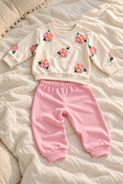 METEOR BABY Baby Girl Set Floral Patterned 2-Piece Top and Bottom Set Seasona...