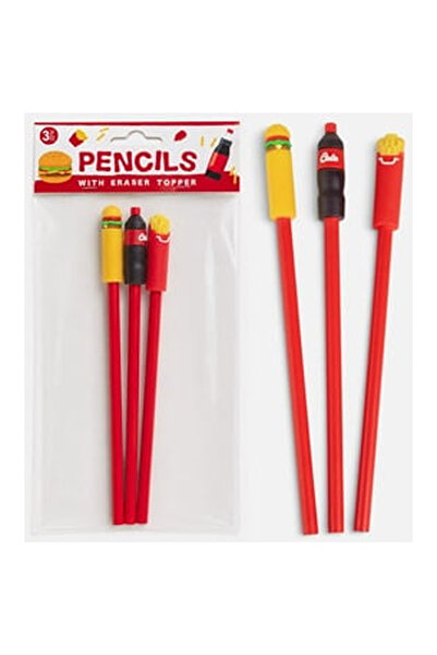 OEM Fancy Pencils with Fast Food Eraser - 3pcs