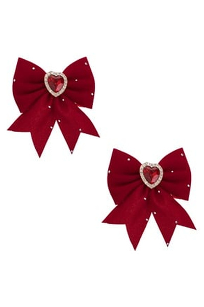 OEM Set Clame Par Fundite Rosii cu Inima Rosie & Stras 6cm - 2buc